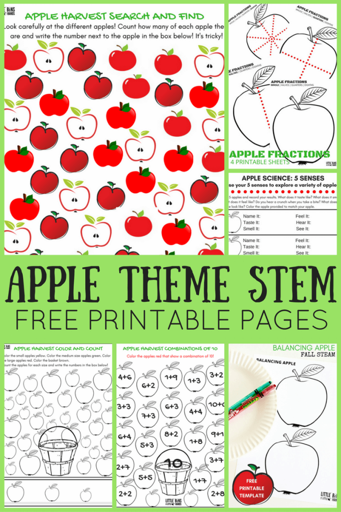 Работни листове за ябълки в предучилищна възраст - Малки кошници за малки ръце